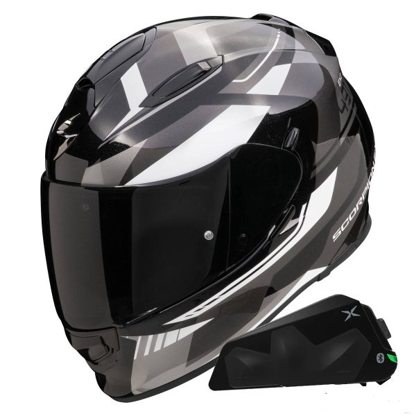 Integrale Scorpion Exo 491 Abilis Nero Argento Bianco + Kit Bluetooth Exo-Com Link-1C
