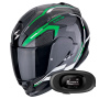 Casque Integrale Scorpion Exo 491 Kripta Black Green White + Kit bluetooth 5R Lite