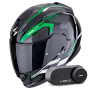 Casque Integrale Scorpion Exo 491 Kripta Black Green White + Kit Bluetooth Lokui K30