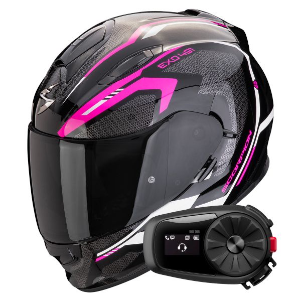 Integrale Scorpion Exo 491 Kripta Black Pink White + Kit Bluetooth 5S Solo