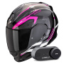 Casque Integrale Scorpion Exo 491 Kripta Black Pink White + Kit Bluetooth Lokui K30