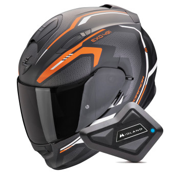 Casque Integrale Scorpion Exo 491 Kripta Matt Black Orange White + Kit Bluetooth BT Mini Casque Integrale Scorpion Exo 491 Kripta Matt Black Orange White + Kit Bluetooth BT Mini
