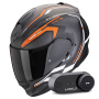 Casque Integrale Scorpion Exo 491 Kripta Matt Black Orange White + Kit Bluetooth Lokui K30
