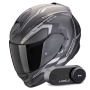 Casque Integrale Scorpion Exo 491 Kripta Matt Black Silver + Kit Bluetooth Lokui K30