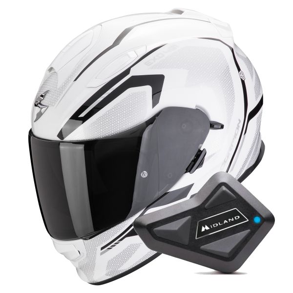 Integrale Scorpion Exo 491 Kripta White Black + Kit Bluetooth BT Mini Integrale Scorpion Exo 491 Kripta White Black + Kit Bluetooth BT Mini