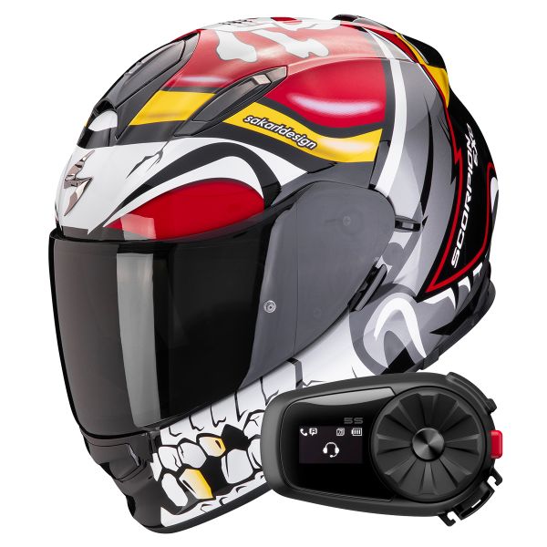 Integrale Scorpion Exo 491 Pirate Red + Kit Bluetooth 5S Solo Integrale Scorpion Exo 491 Pirate Red + Kit Bluetooth 5S Solo