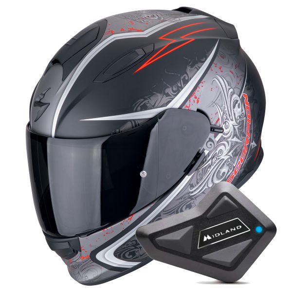 Integrale Scorpion Exo 491 Run Matt Black Red + Kit Bluetooth BT Mini