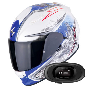 Integrale Scorpion Exo 491 Run White Blue + Kit bluetooth 5R Lite
