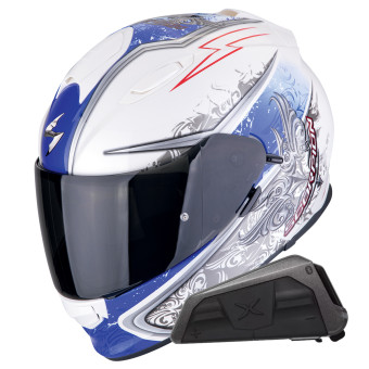 Integrale Scorpion Exo 491 Run Bianco Blu + Kit Bluetooth Exo-Com Link-1