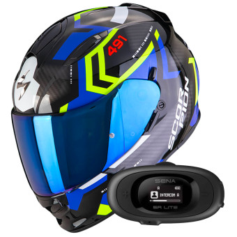 Integrale Scorpion Exo 491 Spin Black Blue Yellow Fluo + Kit bluetooth 5R Lite