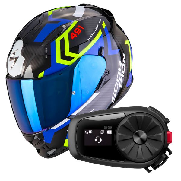 Integrale Scorpion Exo 491 Spin Black Blue Yellow Fluo + Kit Bluetooth 5S