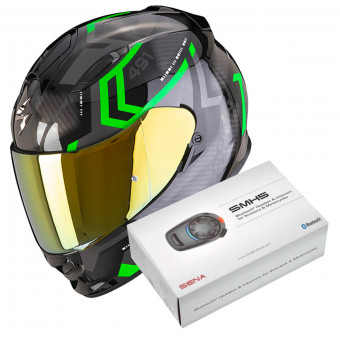 Integrale Scorpion Exo 491 Spin Black Green + Kit Bluetooth SMH5