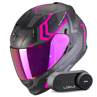 Integrale Scorpion Exo 491 Spin Matt Black Pink + Kit Bluetooth Lokui K30