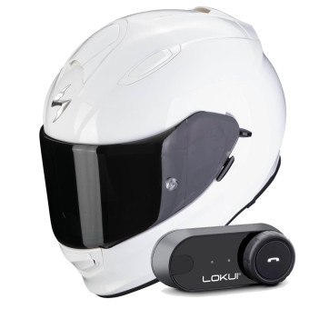 Integrale Scorpion Exo 491 White + Kit Bluetooth Lokui K30