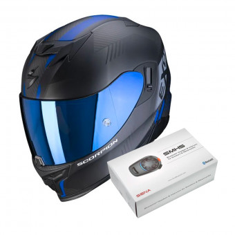 Integrale Scorpion Exo 520 Air Laten Matt Black Blue + Kit Bluetooth SMH5 Solo