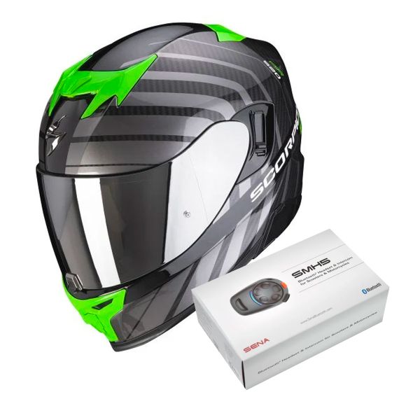 Integrale Scorpion Exo 520 Air Shade Black Green + Kit Bluetooth SMH5 Solo