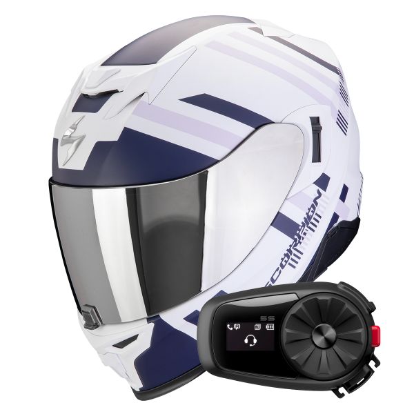 Integrale Scorpion Exo 520 Evo Air Banshee Matt White Blue Purple + Kit Bluetooth 5S Solo
