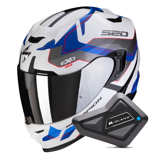 Integrale Scorpion Exo 520 Evo Air Elan White Blue + Kit Bluetooth BT Mini