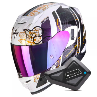 Integrale Scorpion Exo 520 Evo Air Fasta White Chameleon + Kit Bluetooth BT Mini