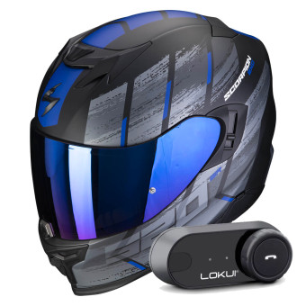Integrale Scorpion Exo 520 Evo Air Maha Matt Black Blue + Kit Bluetooth Lokui K30