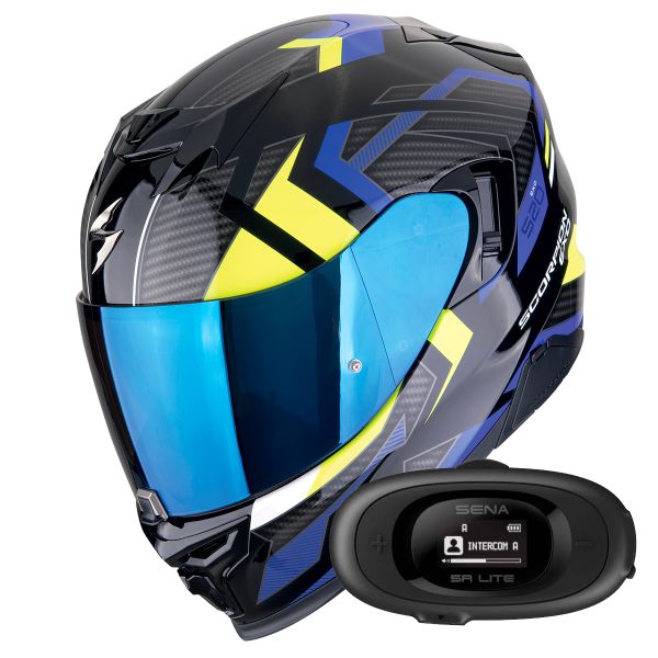 Integrale Scorpion Exo 520 Evo Air Sensus Black Blue Yellow Fluo + Kit bluetooth 5R Lite