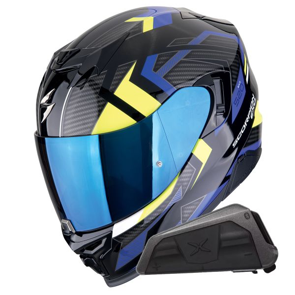 Integrale Scorpion Exo 520 Evo Air Sensus Blue Yellow Fluo + Kit bluetooth Exo-Com Link-1