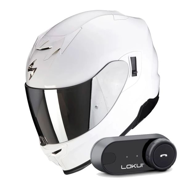 Integrale Scorpion Exo 520 Evo Air Solid White + Kit Bluetooth Lokui K30
