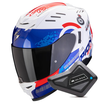 Casque Integrale Scorpion Exo 520 Evo Air Titan White Blue Red + Kit Bluetooth BT Mini Casque Integrale Scorpion Exo 520 Evo Air Titan White Blue Red + Kit Bluetooth BT Mini