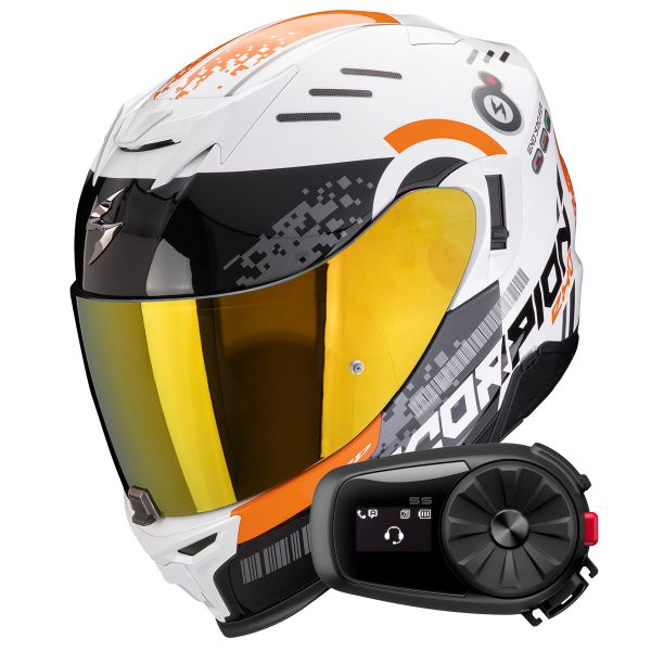 Integrale Scorpion Exo 520 Evo Air Titan White Orange + Kit Bluetooth 5S Solo