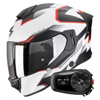 Casque Integrale Scorpion Exo 530 Air Clip Matt White Black Red + Kit Bluetooth 5S Solo Casque Integrale Scorpion Exo 530 Air Clip Matt White Black Red + Kit Bluetooth 5S Solo