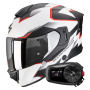 Casque Integrale Scorpion Exo 530 Air Clip Matt White Black Red + Kit Bluetooth 5S Solo