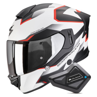 Casque Integrale Scorpion Exo 530 Air Clip Matt White Black Red + Kit Bluetooth BT Mini Casque Integrale Scorpion Exo 530 Air Clip Matt White Black Red + Kit Bluetooth BT Mini