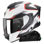 Casque Integrale Scorpion Exo 530 Air Clip Matt White Black Red + Kit bluetooth Exo-Com Link-1C