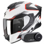 Casque Integrale Scorpion Exo 530 Air Clip Matt White Black Red + Kit Bluetooth Lokui K30