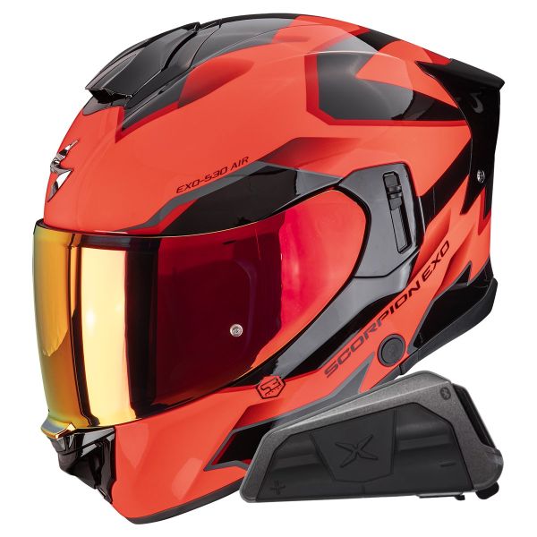Integrale Scorpion Exo 530 Air Clip Red Black + Kit bluetooth Exo-Com Link-1