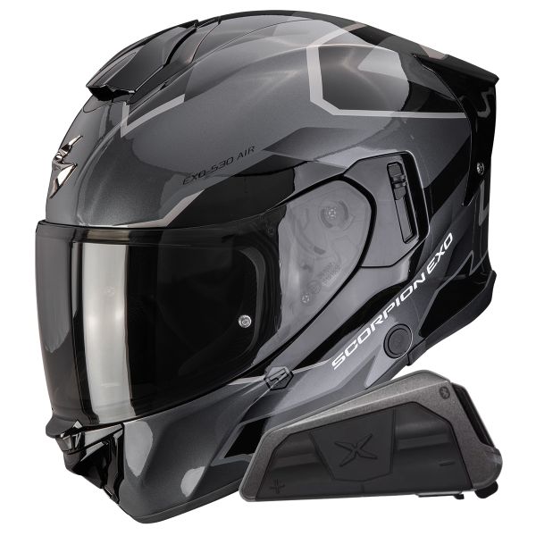 Integrale Scorpion Exo 530 Air Clip Silver Black + Kit bluetooth Exo-Com Link-1