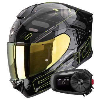 Casque Integrale Scorpion Exo 530 Air Fond Black Neon Yellow + Kit Bluetooth 5S Solo Casque Integrale Scorpion Exo 530 Air Fond Black Neon Yellow + Kit Bluetooth 5S Solo