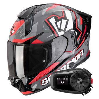 Casque Integrale Scorpion Exo 530 Air Rok Grey Black Red + Kit Bluetooth 5S Solo Casque Integrale Scorpion Exo 530 Air Rok Grey Black Red + Kit Bluetooth 5S Solo