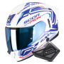 Casque Integrale Scorpion Exo 530 Air Slope White Blue Red + Kit Bluetooth BT Mini