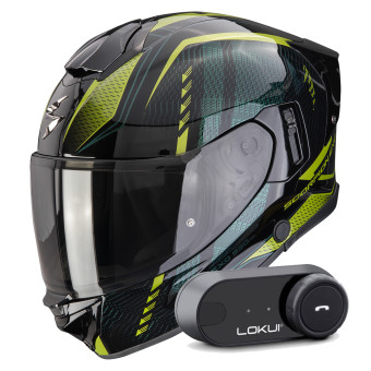 Integrale Scorpion Exo 530 Air Theras Black Green + Kit Bluetooth Lokui K30