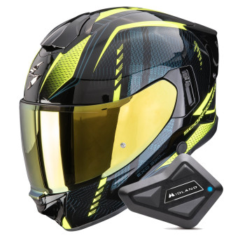 Casque Integrale Scorpion Exo 530 Air Theras Black Neon Yellow + Kit Bluetooth BT Mini Casque Integrale Scorpion Exo 530 Air Theras Black Neon Yellow + Kit Bluetooth BT Mini