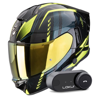 Integrale Scorpion Exo 530 Air Theras Black Neon Yellow + Kit Bluetooth Lokui K30