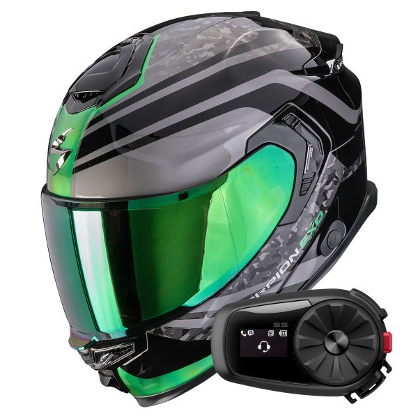 Integrale Scorpion Exo GT SP Air Arten Black Green + Kit Bluetooth 5S Solo