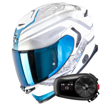 Casque Integrale Scorpion Exo GT SP Air Arten White Blue + Kit Bluetooth 5S Solo Casque Integrale Scorpion Exo GT SP Air Arten White Blue + Kit Bluetooth 5S Solo