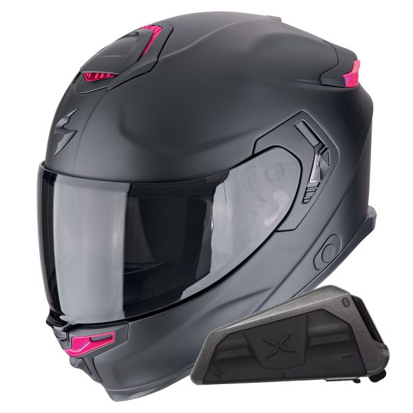 Integrale Scorpion Exo GT SP Air Solid Matt Black Pink + Kit bluetooth Exo-Com Link-1 Integrale Scorpion Exo GT SP Air Solid Matt Black Pink + Kit bluetooth Exo-Com Link-1