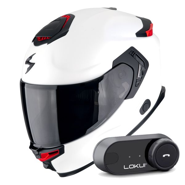 Integrale Scorpion Exo GT SP Air Solid White Pearl Matt + Kit Bluetooth Lokui K30