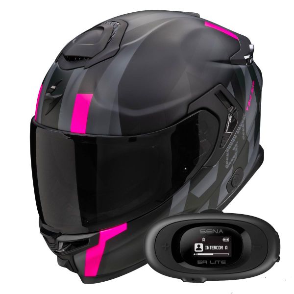 Integrale Scorpion Exo GT SP Air Touradven Black Mat Pink + Kit bluetooth 5R Lite Solo