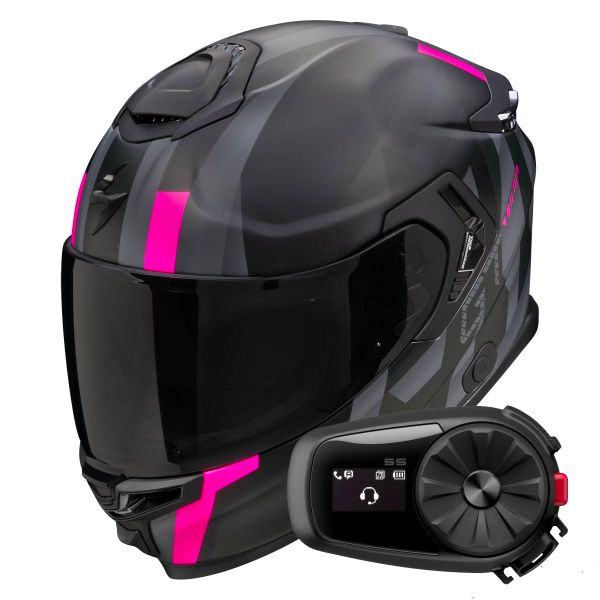 Integrale Scorpion Exo GT SP Air Touradven Black Mat Pink + Kit Bluetooth 5S Solo