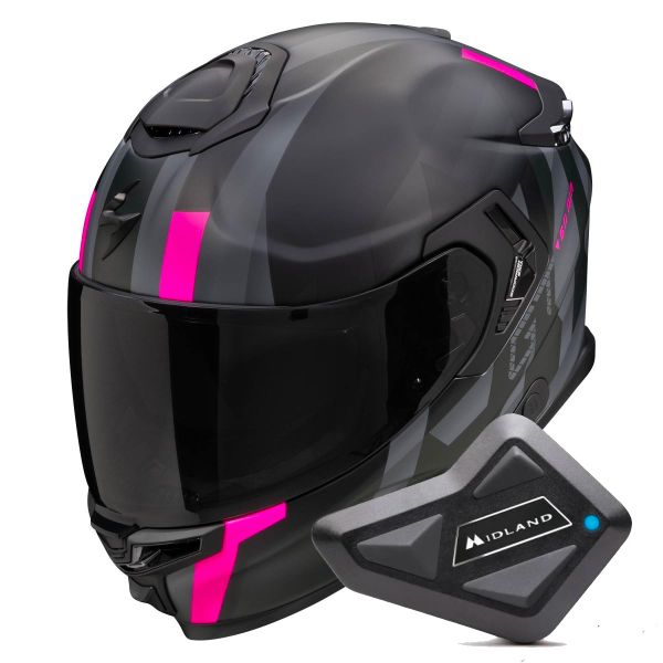 Integrale Scorpion Exo GT SP Air Touradven Black Mat Pink + Kit Bluetooth BT Mini