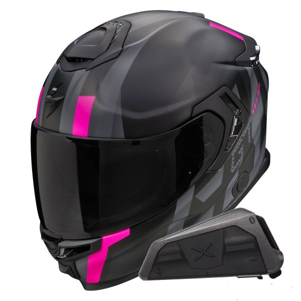 Integrale Scorpion Exo GT SP Air Touradven Black Mat Pink + Kit bluetooth Exo-Com Link-1